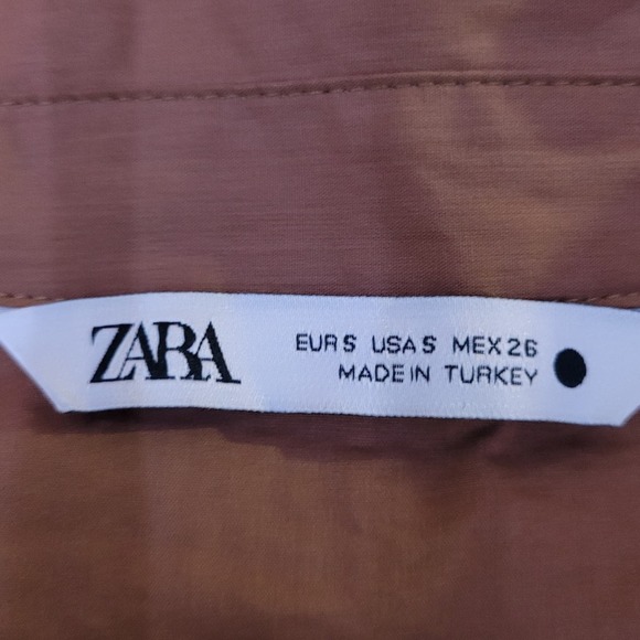 Zara Dark Tan Long Sleeve Cropped Poplin Button Front Shirt - Picture 14 of 14